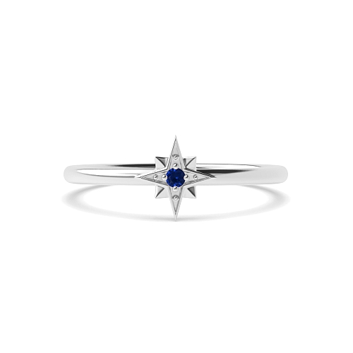 4 Prong Round Minimalist star Blue Sapphire Solitaire Diamond Ring