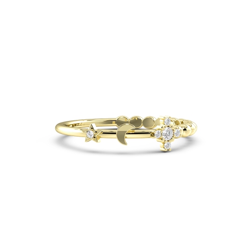 4 Prong Round Yellow Gold Moon - star Eternity Diamond Rings