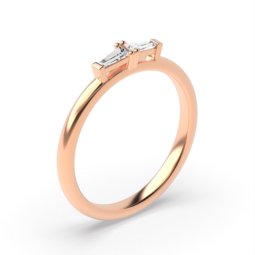 4 Prong Baguette Rose Gold Two horizontal Engagement Rings