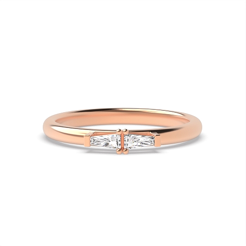 4 Prong Baguette Rose Gold Two horizontal Engagement Rings