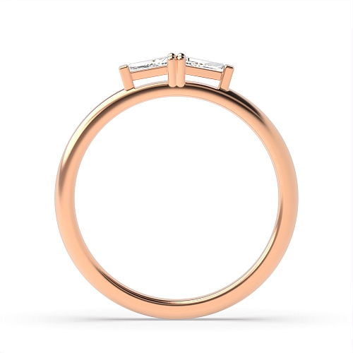 4 Prong Baguette Rose Gold Two horizontal Engagement Rings