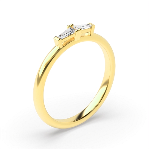 4 Prong Baguette Yellow Gold Two horizontal Engagement Rings