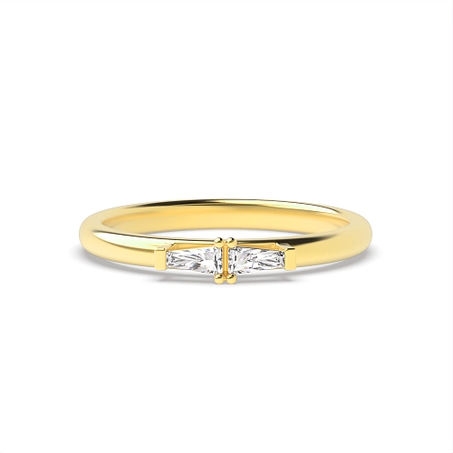 4 Prong Baguette Yellow Gold Two horizontal Engagement Rings
