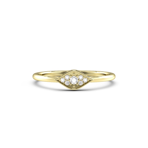 Pave Setting Round Yellow Gold Eye minimalist Engagement Rings