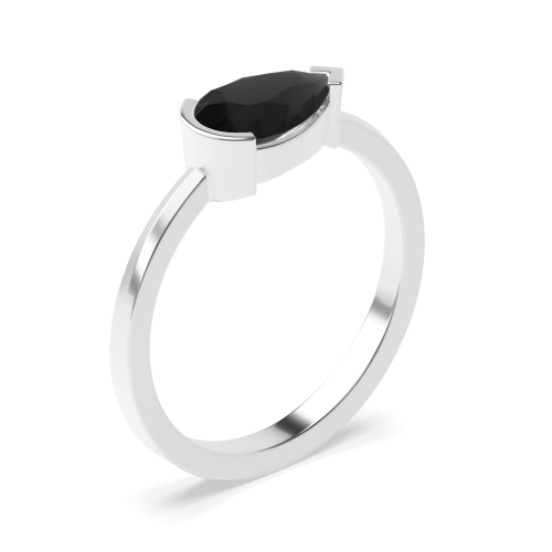 Prong Pear Vertical Black Diamond Minimalist Engagement Rings