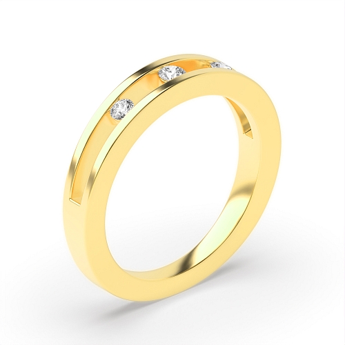 Channel Setting Round Yellow Gold Open wedding Diamond Band Engagement Rings