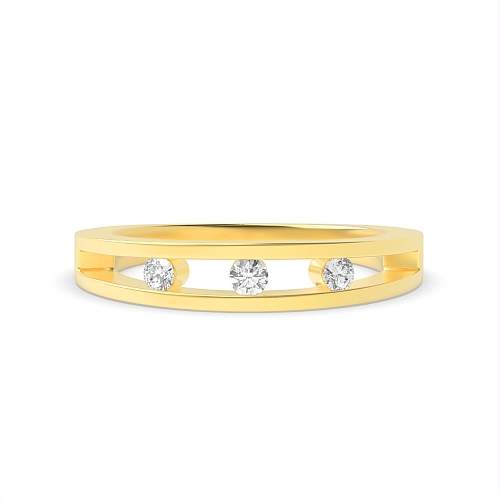 Channel Setting Round Yellow Gold Open wedding Diamond Band Engagement Rings