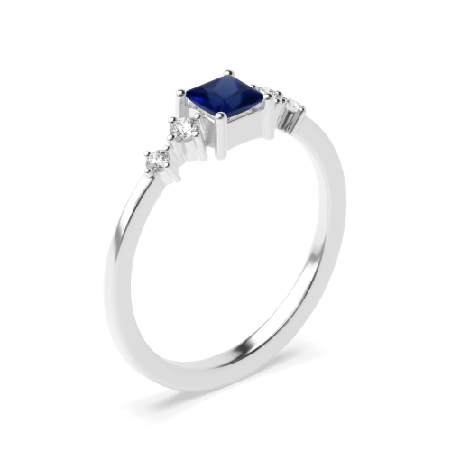 4 Prong Princess Blue Sapphire Minimalist Engagement Rings