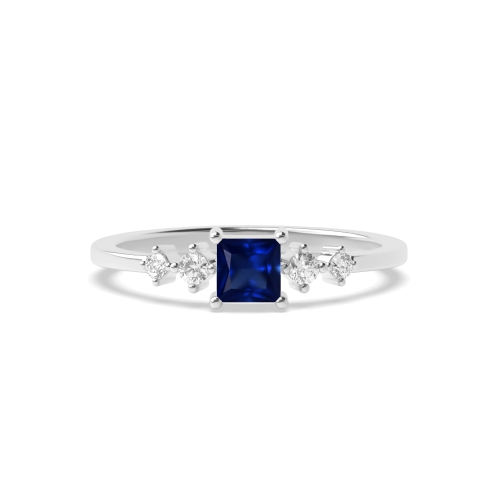 4 Prong Princess Blue Sapphire Minimalist Engagement Rings