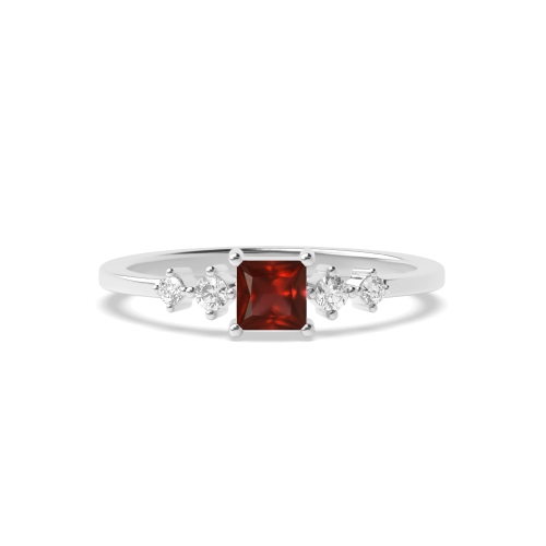 4 Prong Princess Minimalist Garnet Side Stone Diamond Ring