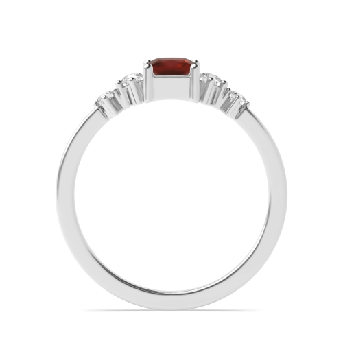 4 Prong Princess Minimalist Garnet Side Stone Diamond Ring