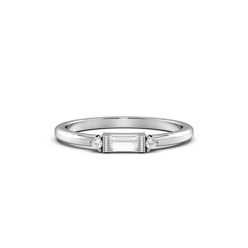 Baguette And Round Minimalist Miligrain Designer Diamond Ring