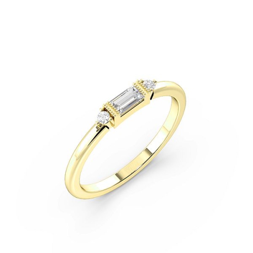 Baguette And Round Minimalist Miligrain Designer Diamond Ring