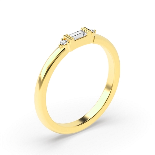Baguette Yellow Gold Channel set milligrain Engagement Rings