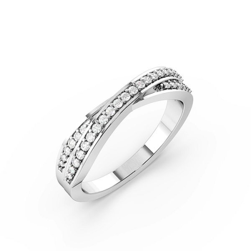 Pave Setting Round Platinum Crossover two row Promise Diamond Rings