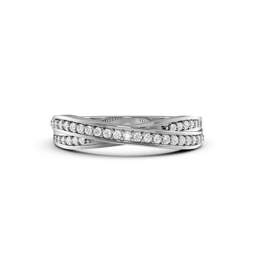 Pave Setting Round Platinum Crossover two row Promise Diamond Rings