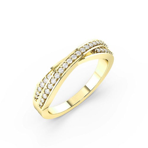 Pave Setting Round Yellow Gold Crossover two row Eternity Diamond Rings
