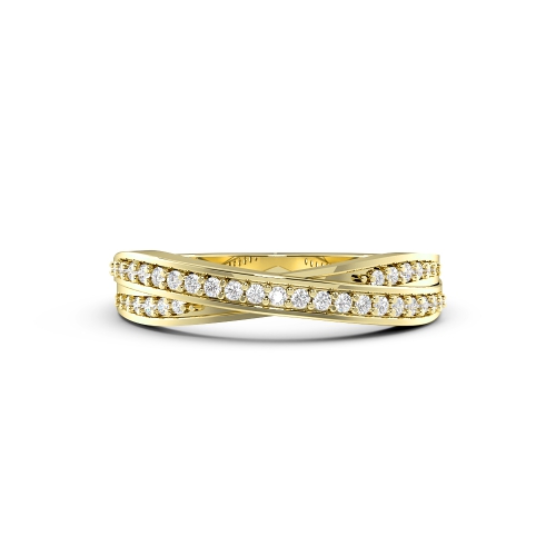 Pave Setting Round Yellow Gold Crossover two row Eternity Diamond Rings