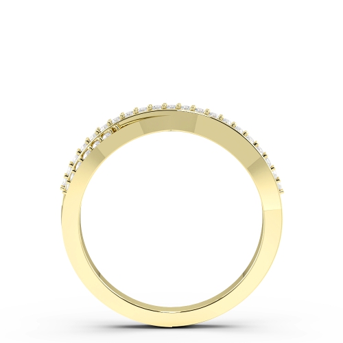 Pave Setting Round Yellow Gold Crossover two row Eternity Diamond Rings