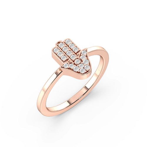 Pave Setting Round Rose Gold Hamsa Diamond Rings