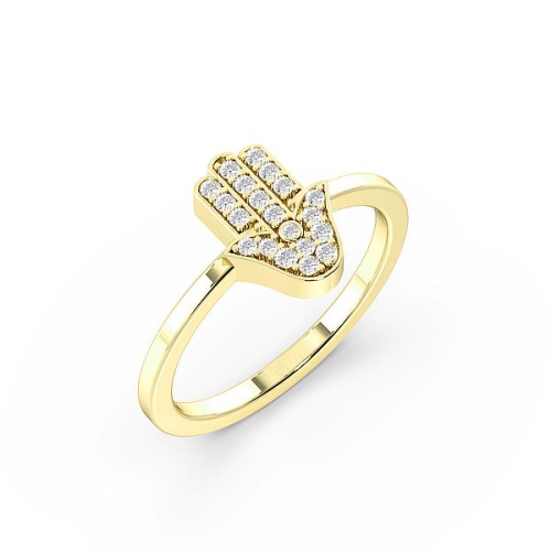 Pave Setting Round Yellow Gold Hamsa Diamond Rings