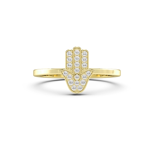 Pave Setting Round Yellow Gold Hamsa Diamond Rings