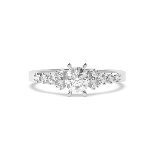 6 Prong Round Side Stone Engagement Ring
