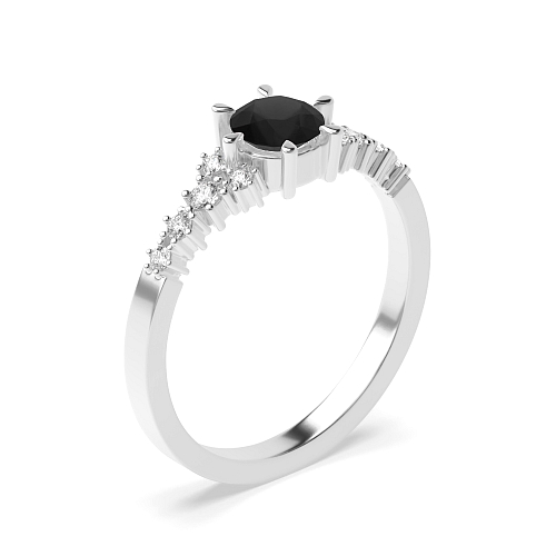 6 Prong Round designer Black Side Stone Diamond Ring