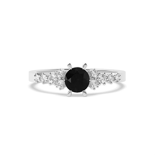 6 Prong Round designer Black Side Stone Diamond Ring