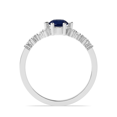 6 Prong Round designer Blue Sapphire Side Stone Diamond Ring