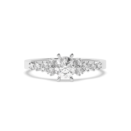 6 Prong Round designer Side Stone Engagement Ring