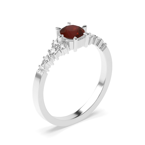 6 Prong Round designer Garnet Side Stone Diamond Ring