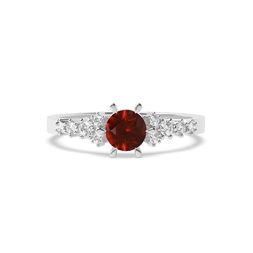 6 Prong Round designer Garnet Side Stone Diamond Ring