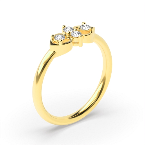 Pave Setting Round Yellow Gold Two minimalist Engagement Rings