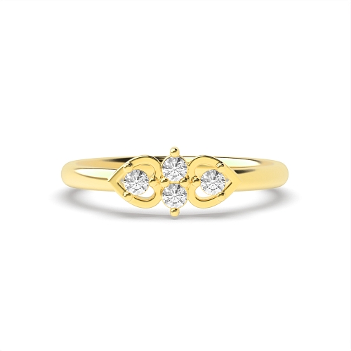 Pave Setting Round Yellow Gold Two minimalist Engagement Rings