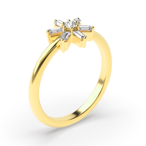 Baguette And Round Flower Style Minimalist Designer Ring Cluster Ring