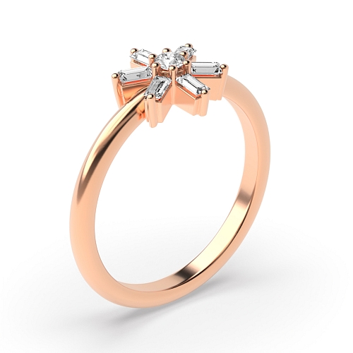Baguette Rose Gold Flower minimalist Engagement Rings