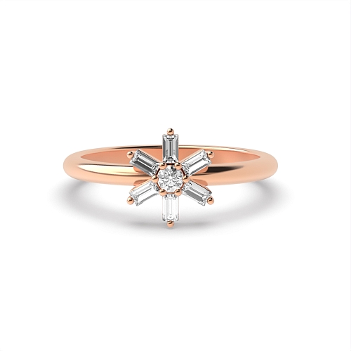 Baguette Rose Gold Flower minimalist Engagement Rings