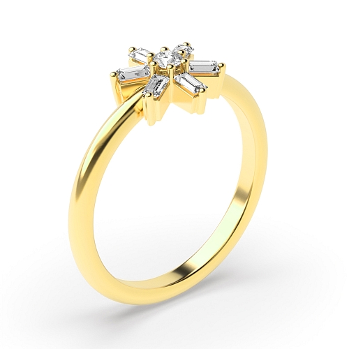 Baguette Yellow Gold Flower minimalist Engagement Rings