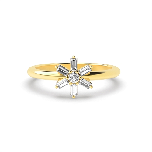 Baguette Yellow Gold Flower minimalist Engagement Rings