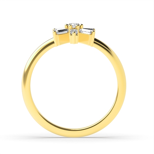 Baguette Yellow Gold Flower minimalist Engagement Rings