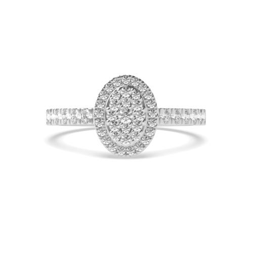 Round Pave Setting Oval Cluster Halo Diamond Engagement Rings