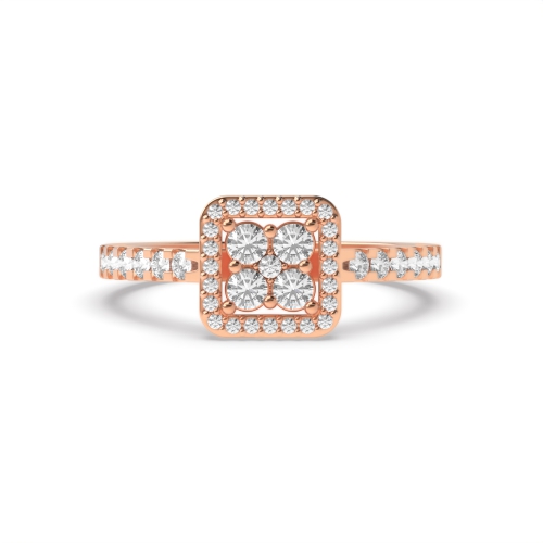 Pave Setting Round Rose Gold Square Halo Engagement Rings