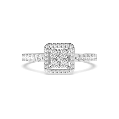 Pave Setting Round Square Moissanite Halo Diamond Ring