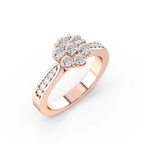 Pave Setting Round Rose Gold Side Stone Engagement Rings