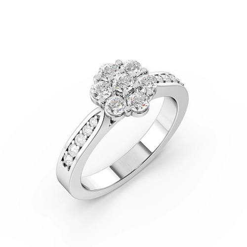 Pave Setting Round White Gold Side Stone Engagement Rings