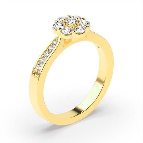 Pave Setting Round Yellow Gold Lumina orbit Engagement Rings