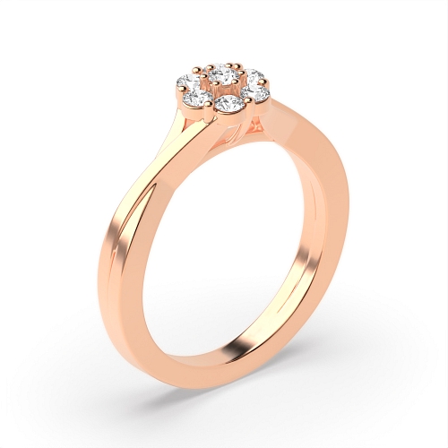 Pave Setting Round Rose Gold Crossover side Engagement Rings