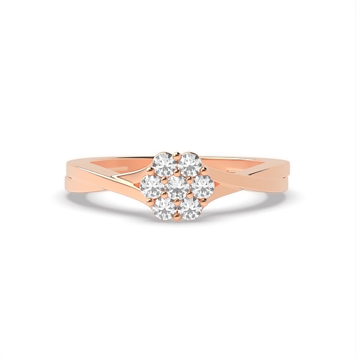 Pave Setting Round Rose Gold Crossover side Engagement Rings