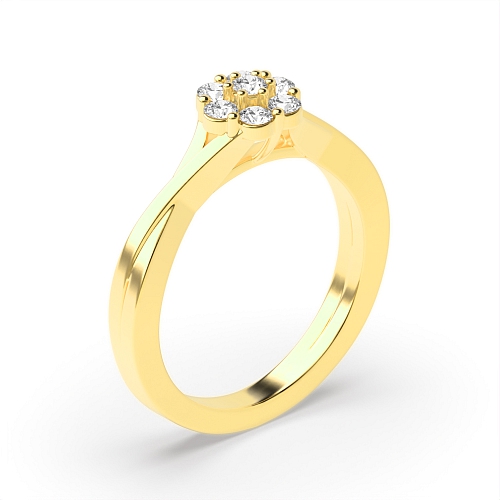 Pave Setting Round Yellow Gold Crossover side Engagement Rings